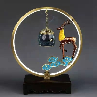 全铜生财有鹿音乐香炉家居铜摆件玄关客厅书房装饰悬吊熏香炉批发图2