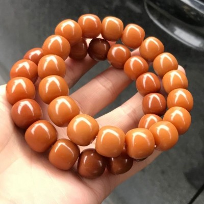 菩提根手串批发/风化焦糖满色单圈绕指柔鸡油文玩黄菩提籽手链