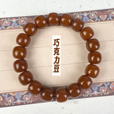 蜜蜡黄巧克力豆菩提手串盘玩男女孩子菩提根老桶珠绕指柔文玩手串图3