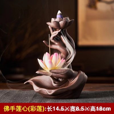 厂家直销春季新款佛手莲心创意倒流香炉紫砂檀香炉家居饰品摆件图5